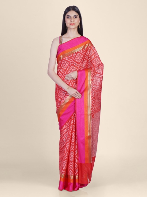 Shruti and Mangaaysh Red & Pink Silk Blend Woven Design Banarasi Saree