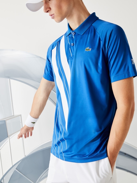 

Lacoste x Novak Djokovic Men Blue Striped Polo Collar T-shirt