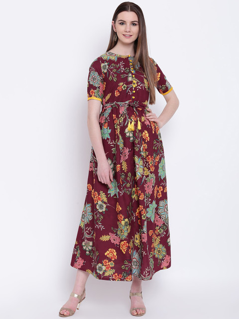 

Khushal K Women Maroon & Blue Printed Maxi Dress