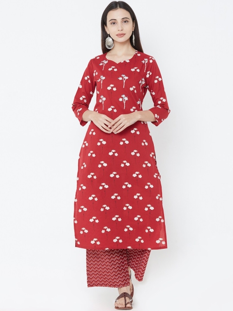 

FASHOR Women Red Printed Kurta with Palazzos