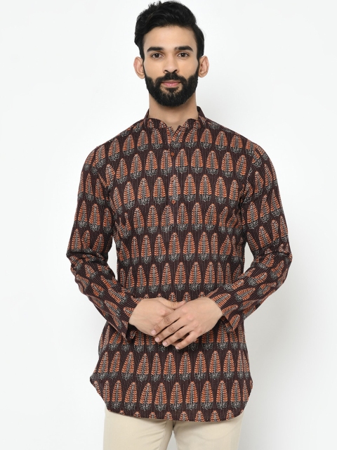 

Vartah Men Brown & White Woven Design A-Line Kurta