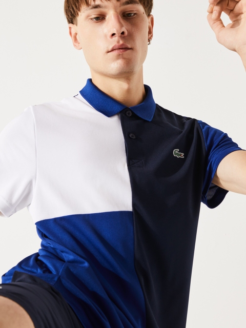 

Lacoste Men White & Blue Colourblocked Polo Collar T-shirt