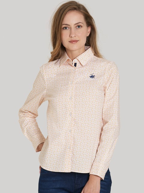 

Beverly Hills Polo Club Women Yellow Regular Fit Printed Casual Shirt