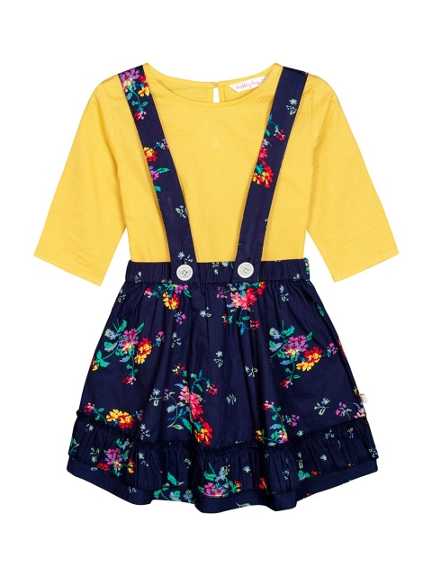 

Budding Bees Girls Blue & Yellow Solid Top With Skirt
