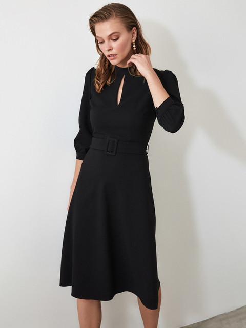 

TRENDYOL COLLECTION Women Black Solid Fit and Flare Dress