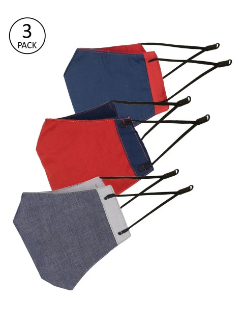 

Balista Unisex Pack of 3 Grey & Red Solid Reusable 4-Ply Anti Dust Washable Reusable Cotton Mask