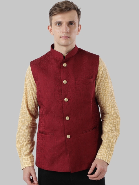 

Ethnix by Raymond Men Maroon Printed Nehru Jacket