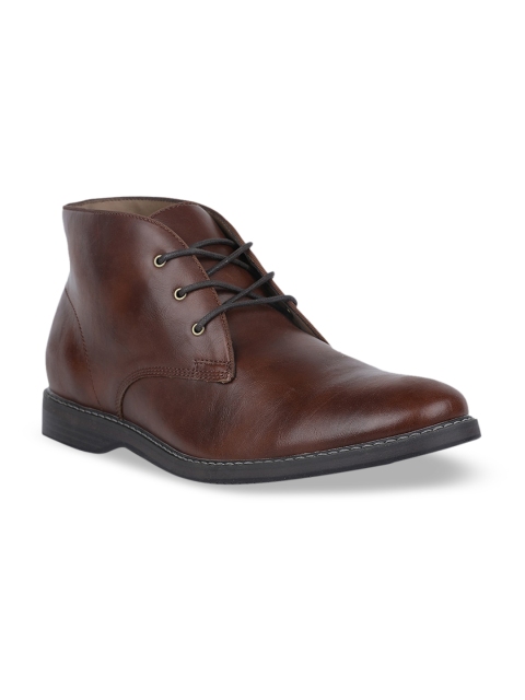 

Bata Men Brown Solid PU High-Top Derbys