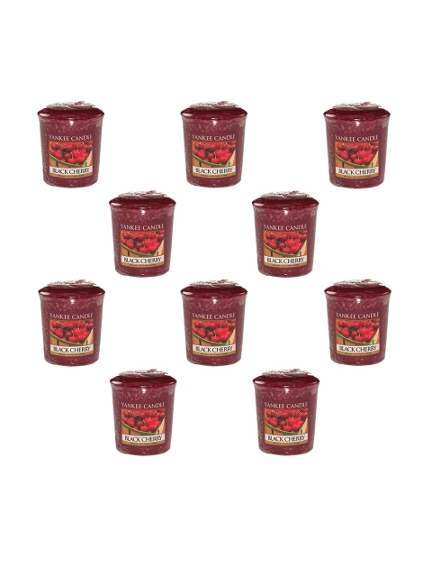 

YANKEE CANDLE Set Of 10 Maroon Solid Classic Votive Cherry Scented Candles