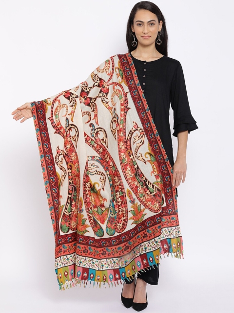 

Pashmoda Women White Embroidered Pure Wool Shawl