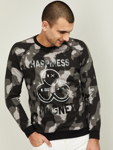 

Smiley World Men Black & Grey Printed Sweatshirt
