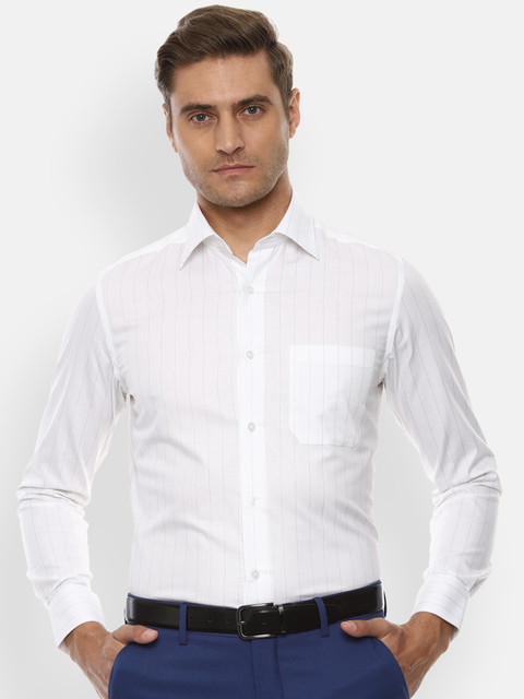 

Louis Philippe Men White & Grey Regular Fit Striped Formal Shirt