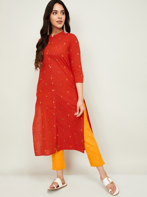 

Melange by Lifestyle Women Red & Yellow Printed Kurta with Trousers