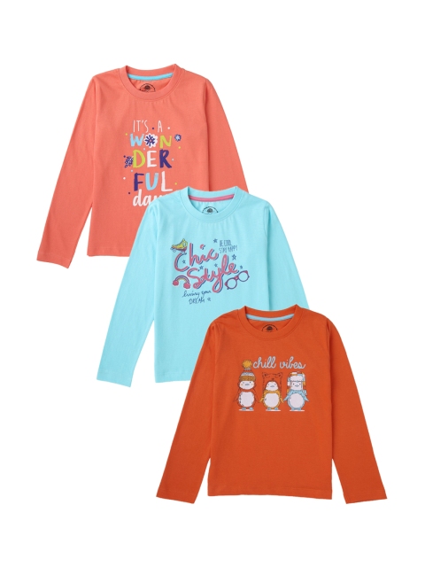 

Cub McPaws Girls Pack of 3 Printed Round Neck T-shirts, Coral
