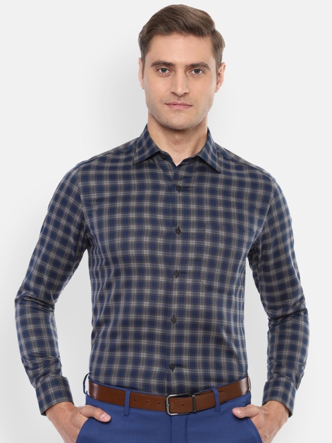 

Louis Philippe Men Navy Blue Regular Fit Checked Casual Shirt