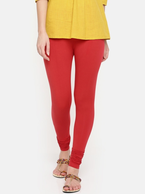

De Moza Women Red Solid Churidar-Length Leggings