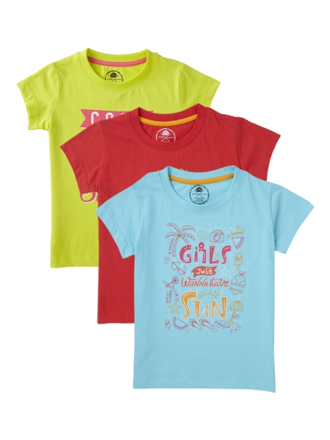 

Cub McPaws Girls Multicolored Pack of 3 Printed Round Neck T-shirts, Multi