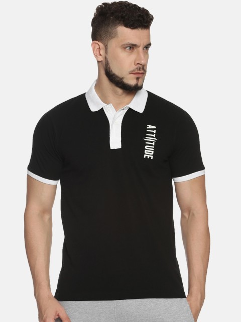 

ATTIITUDE Men Black Solid Polo Collar T-shirt