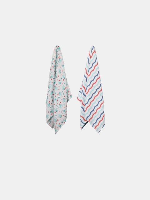 

Kaarpas Infant Set Of 2 Multicoloured Printed Organic Cotton Muslin Swaddle, White