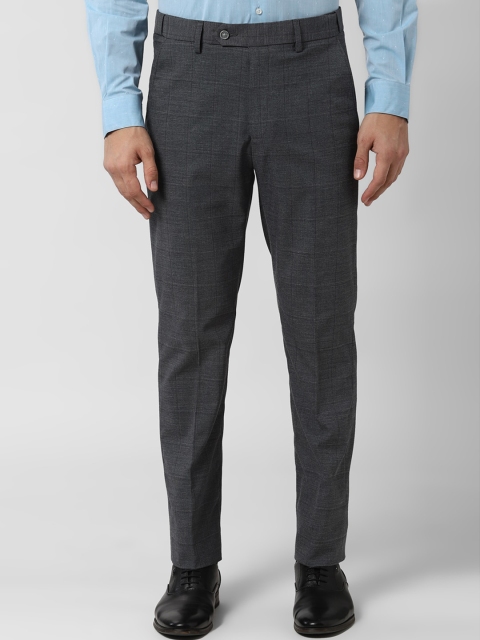

Peter England Men Grey Slim Fit Checked Formal Trousers