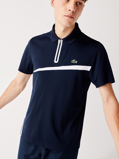 

Lacoste Men Navy Blue Striped Polo Collar T-shirt
