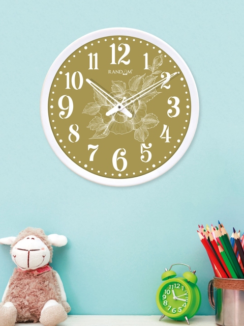 

RANDOM White & Olive Green Printed Round Analogue Wall Clock With Glass