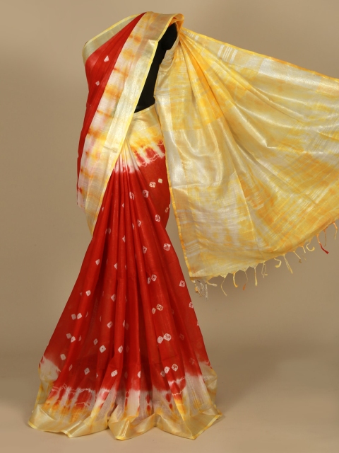 

Pothys Red & Yellow Linen Blend Printed Saree