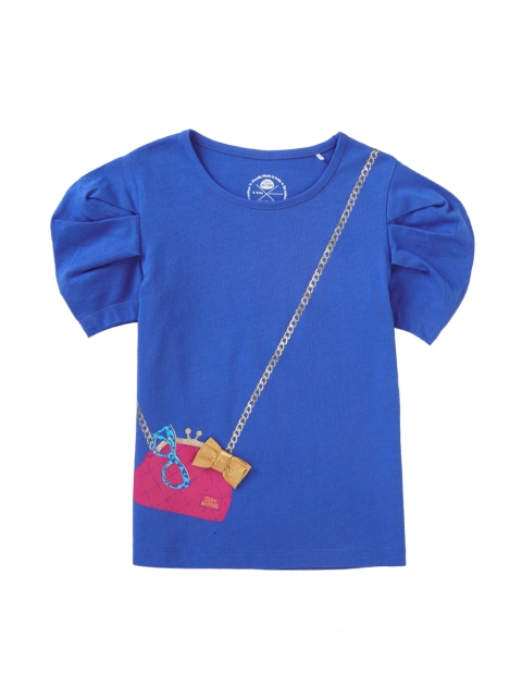 

Cub McPaws Girls Blue Printed Round Neck T-shirt