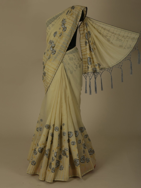 

Pothys Yellow Printed Jute Silk Saree