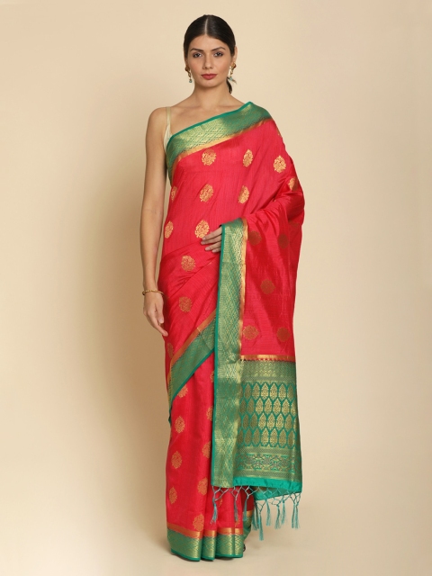 

Koskii Pink & Green Art Silk Printed Saree