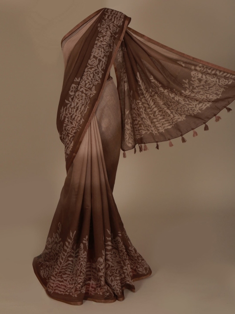 

Pothys Brown & Beige Linen Blend Printed Saree