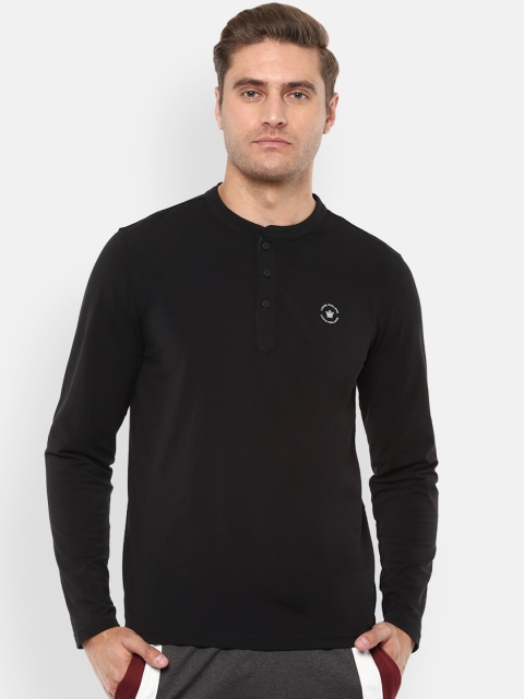 

Louis Philippe Men Black Solid Henley Neck T-shirt