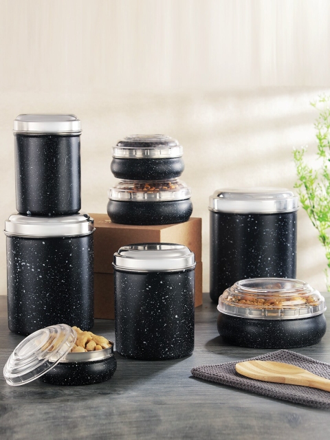 

Jensons Set Of 8 Black & Silver-Toned Stainless Steel Progetto Series Marble Finish Canister