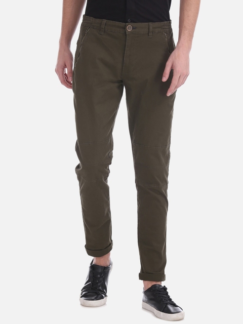 

Cherokee Men Olive Green Slim Fit Solid Regular Trousers