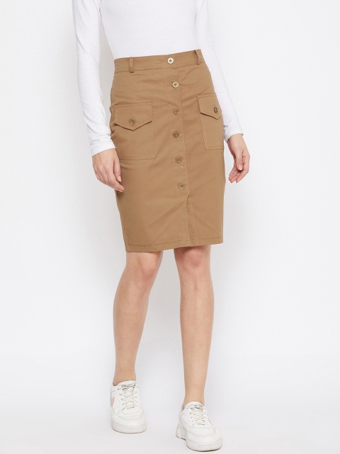 

Rider Republic Women Brown Solid Knee-Length Pencil Skirt