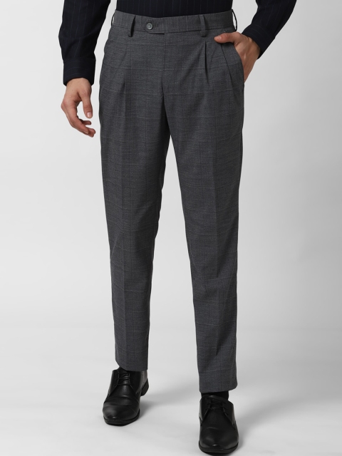 

Peter England Men Grey Slim Fit Checked Formal Trousers