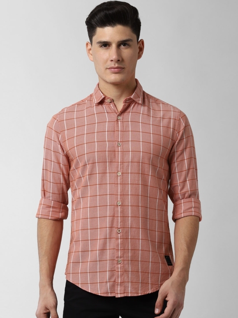 

Peter England Casuals Men Peach-Coloured Slim Fit Checked Casual Shirt