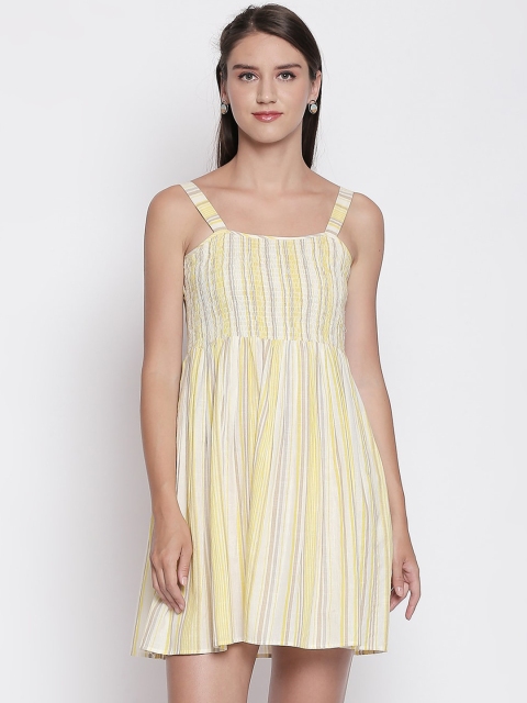 

Mesmerize Women Yellow Striped Fit and Flare Dress