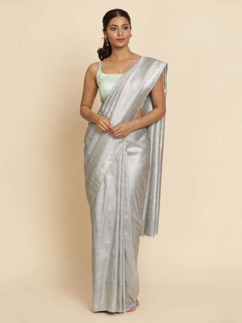 Koskii Grey Woven Design Art Silk Saree