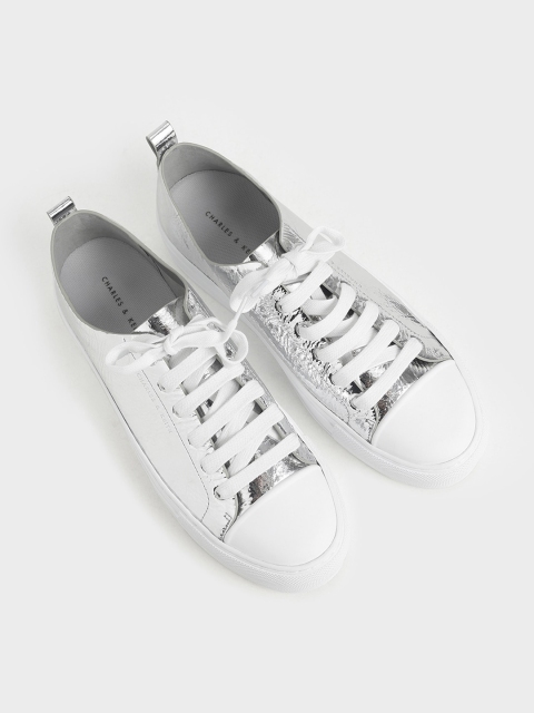 

CHARLES & KEITH Women Silver-Toned Sneakers