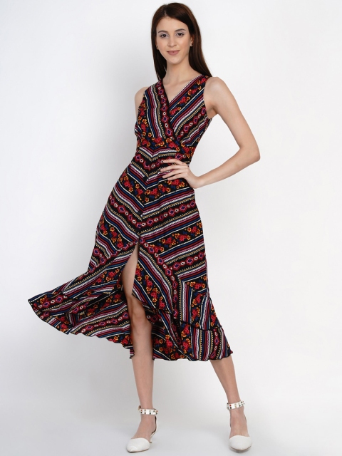 

Texco Women Navy Blue Printed Wrap Dress