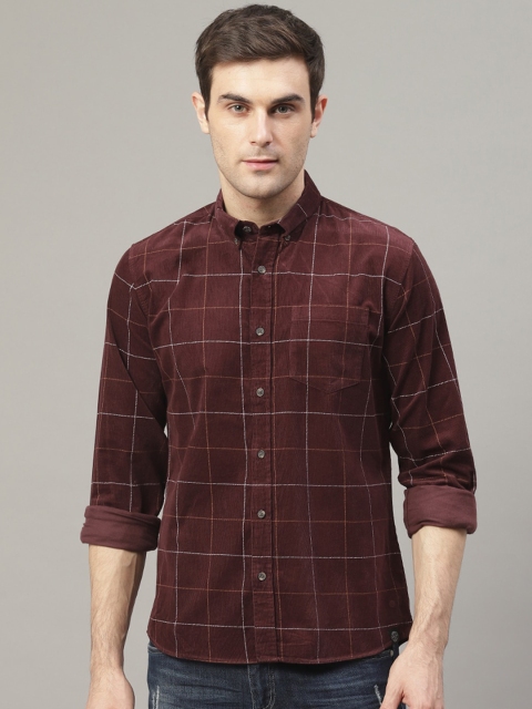 

LINDBERGH Men Maroon Slim Fit Checked Casual Shirt