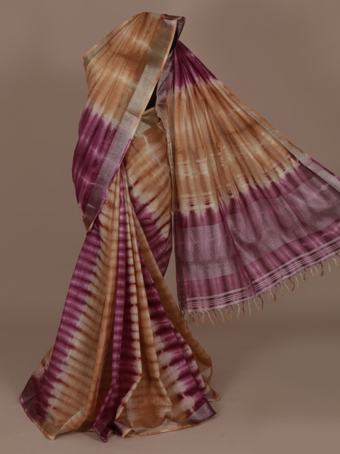 

Pothys Violet & Cream-Coloured Linen Blend Dyed Saree
