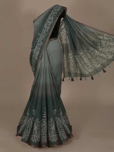 

Pothys Green Printed Linen Blend Saree