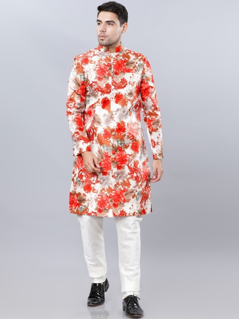 

Svanik Men Off-White & Red Printed Sherwani