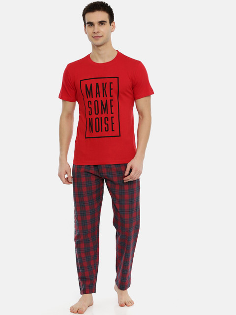 

Joven Men Red & Grey Bio Washed Cotton Night Suit