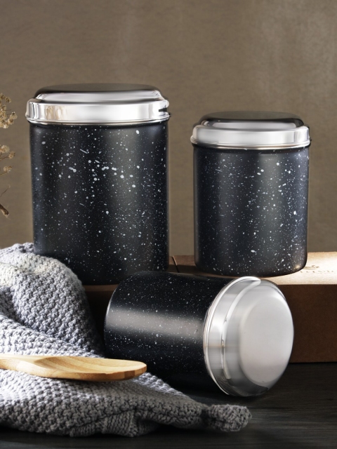 

Jensons Set Of 3 Black & White Stainless Steel Progetto Series Canisters