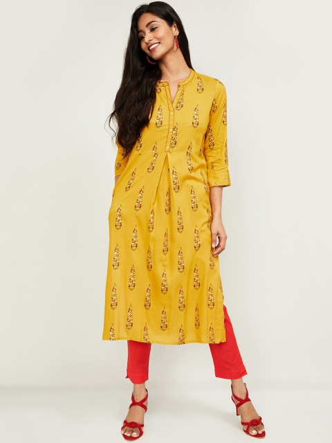 

Melange by Lifestyle Women Yellow Printed Straight Kurta
