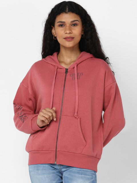 

AMERICAN EAGLE OUTFITTERS Women Red Solid Hooded Sweatshirt