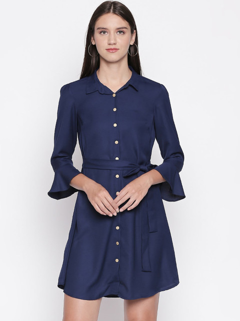 

Mesmerize Women Navy Blue Solid Shirt Dress